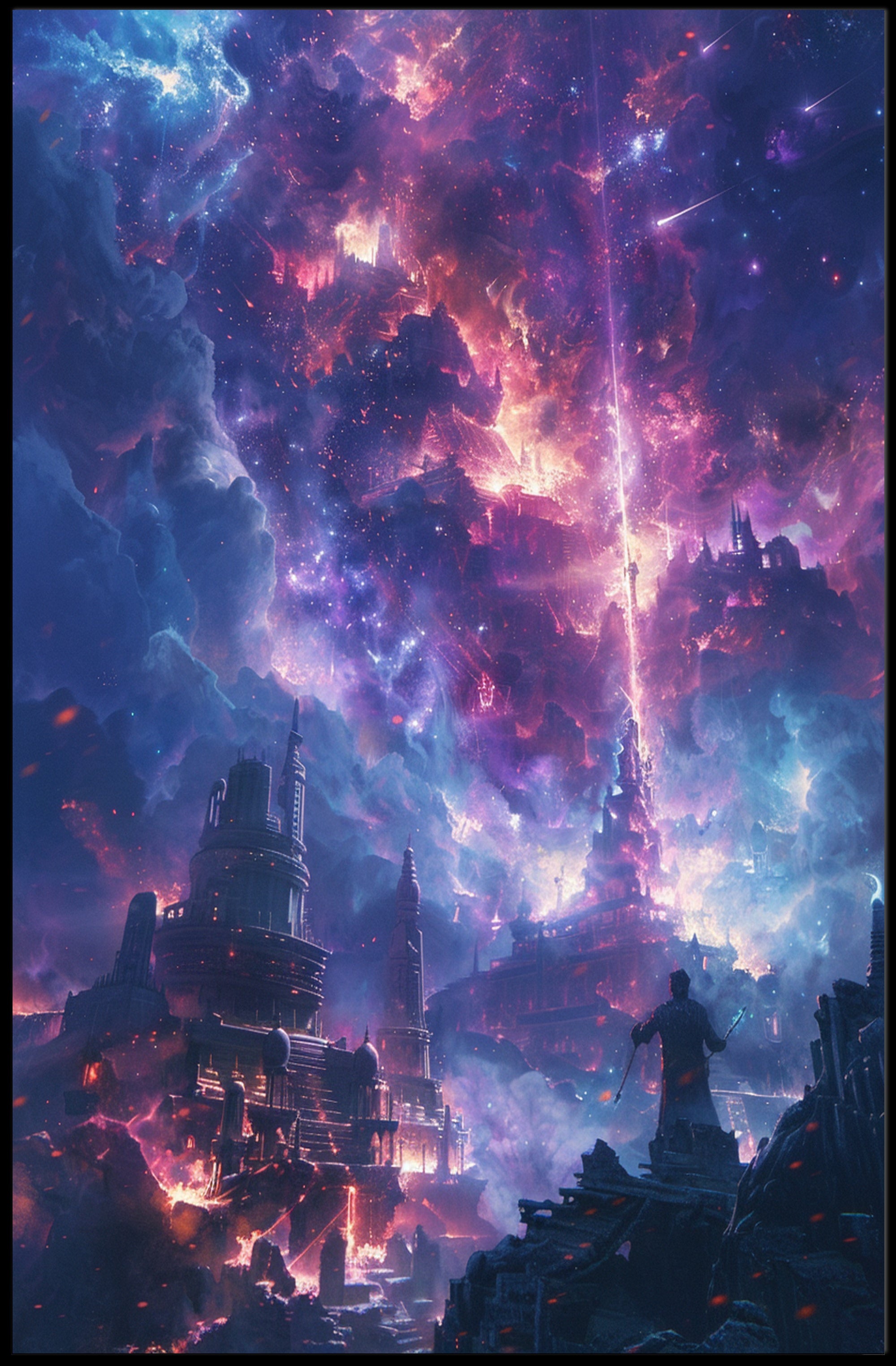 Futuristic Cosmic Cityscape Surreal Fantasy or Mythology Poster PosterGoat