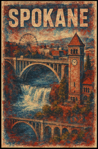 Vintage Spokane Clock Tower Steampunk Collectors Poster