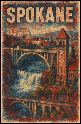 Vintage Spokane Clock Tower Steampunk Collectors Poster