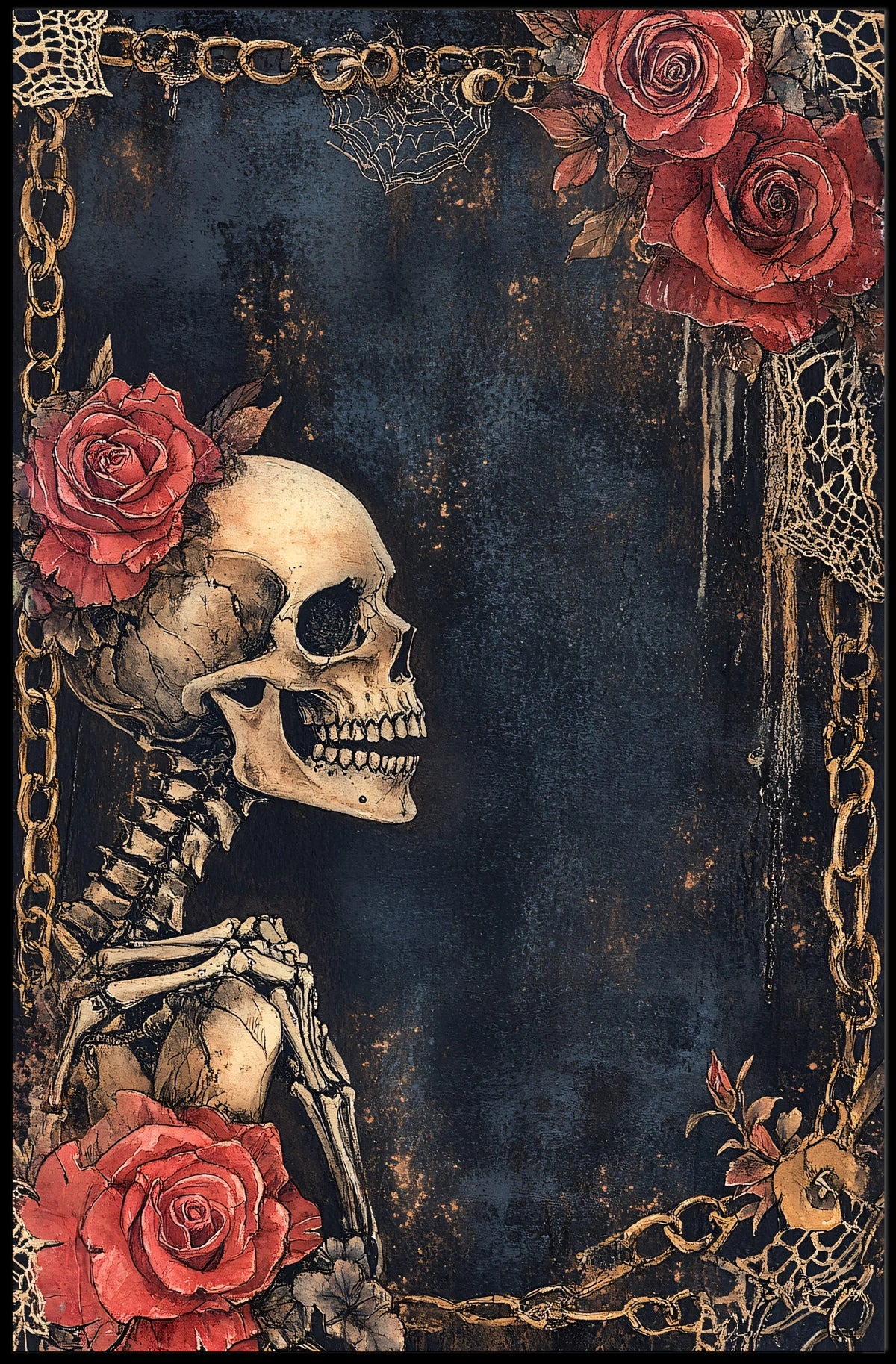 Gothic Skeleton Roses Artistic Poster