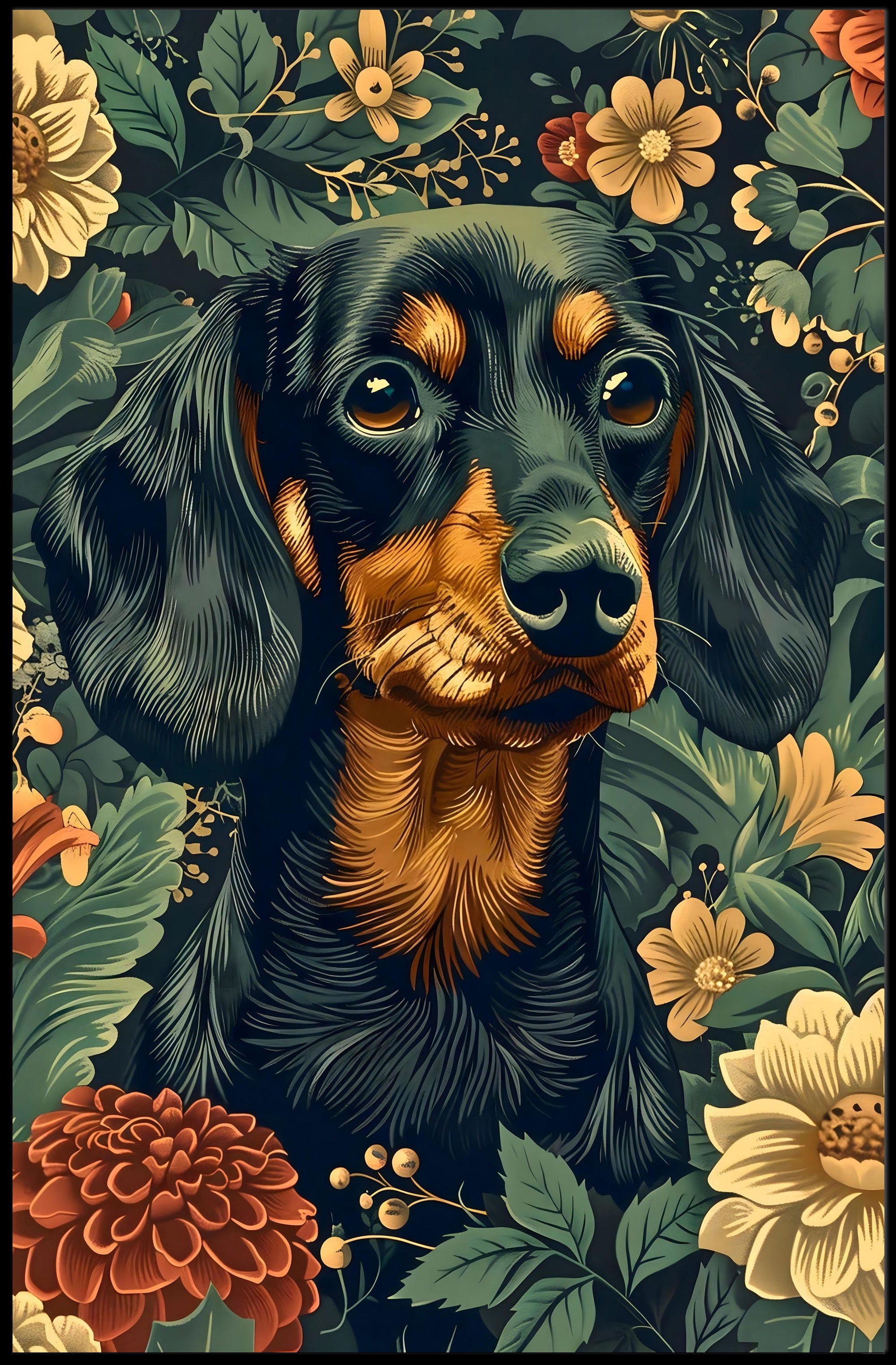 Floral Canine Elegance Wall Art Print