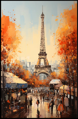 Eiffel Tower Street Scene Autumn Travel Poster