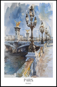 Watercolor Elegance: Pont Alexandre III Urban or Cityscape Poster PosterGoat