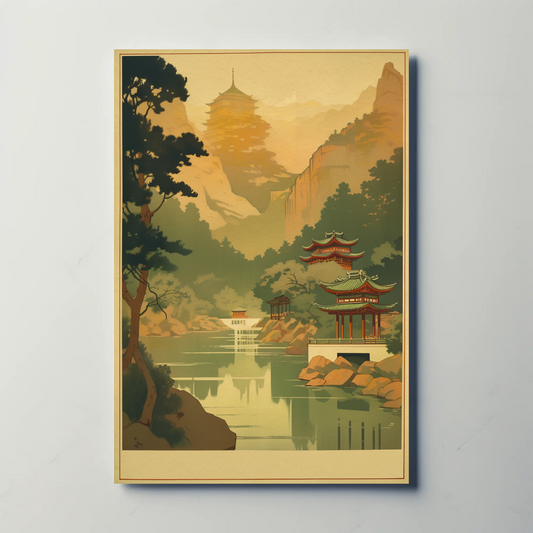 Golden Mist Temple Valley In China Travel Poster
