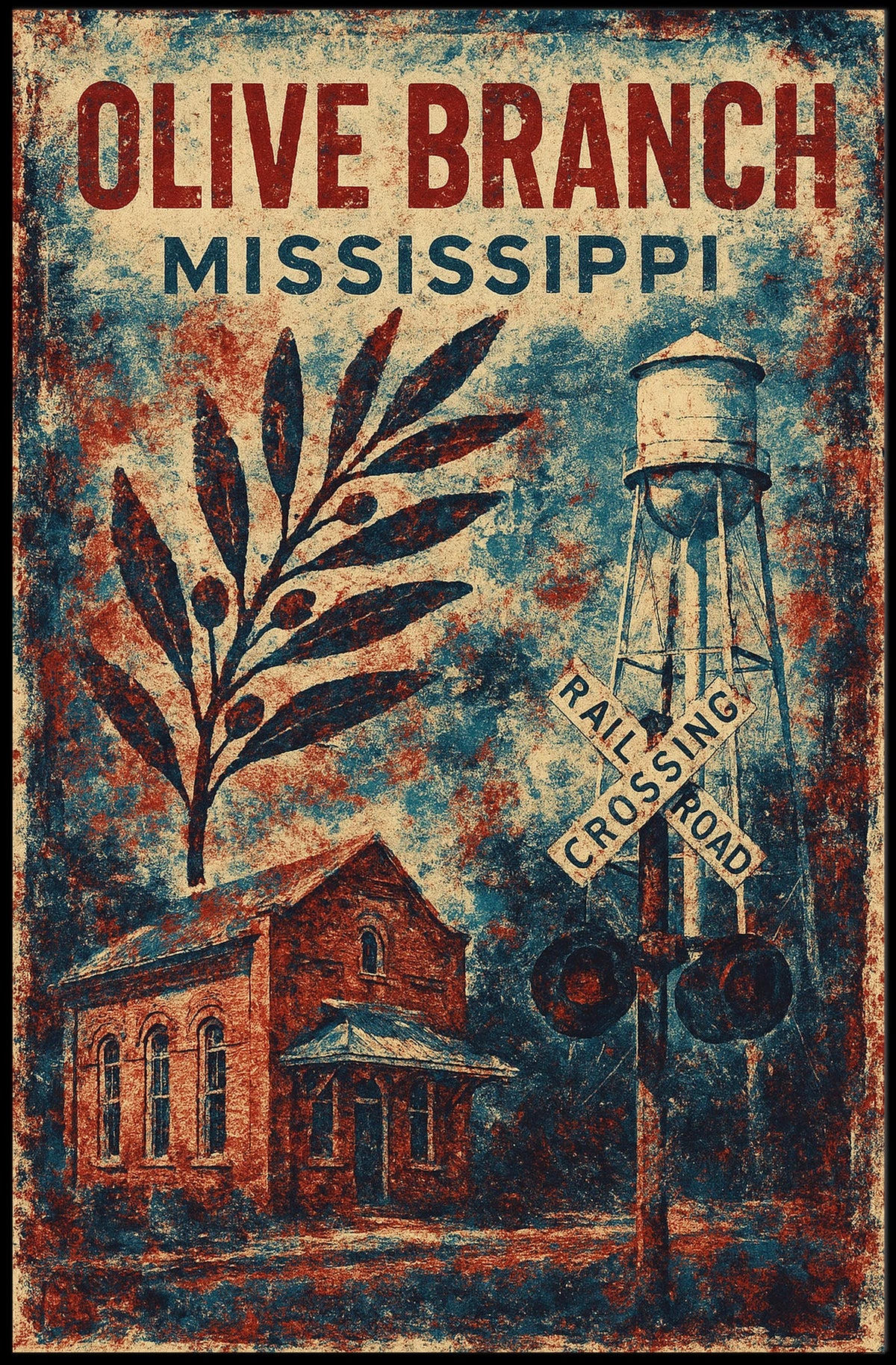 Olive Branch Mississippi Wanderlust Minimalist Poster