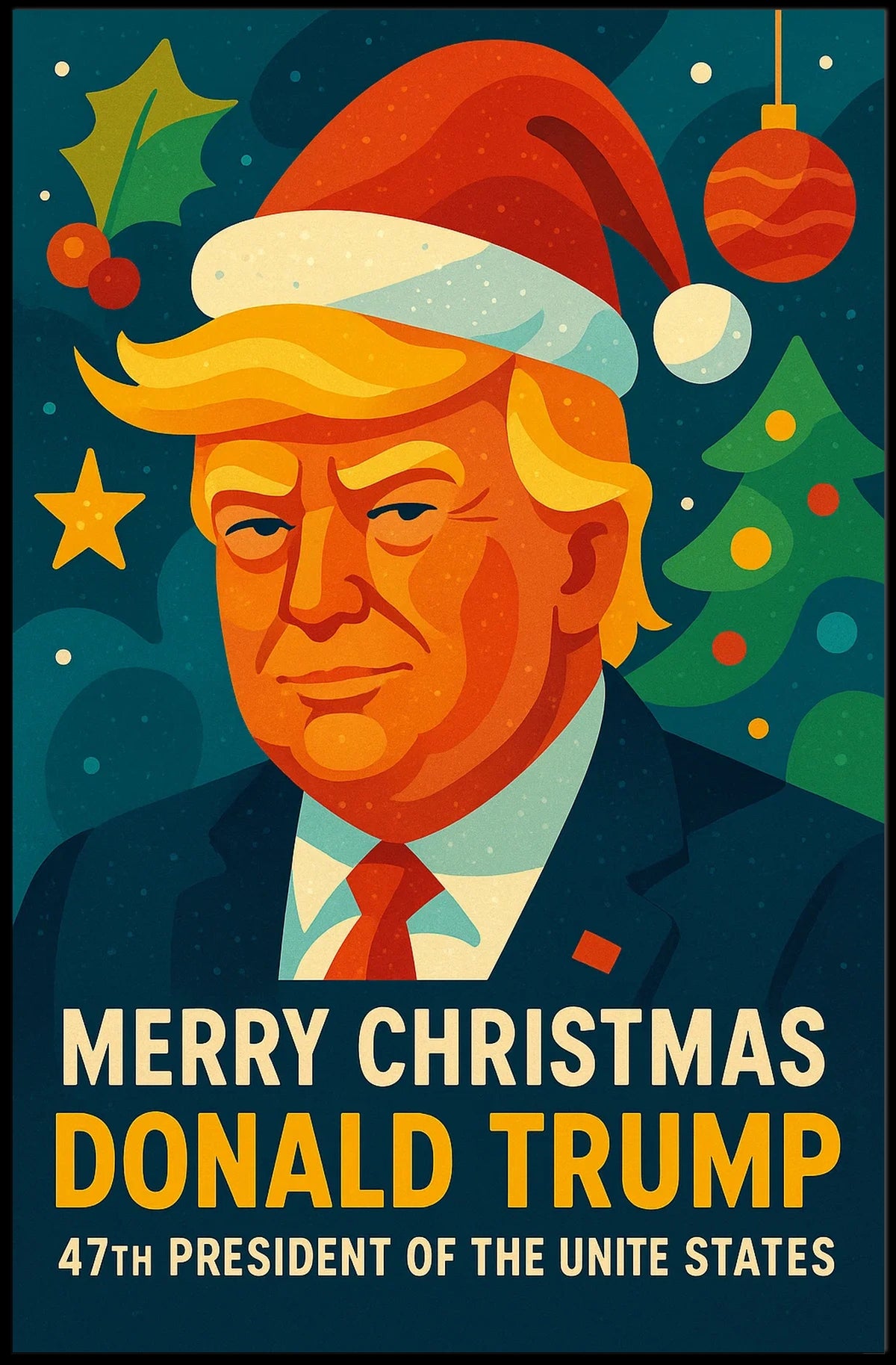 Festive Christmas Portrait Décor in Artistic Pop Culture Poster