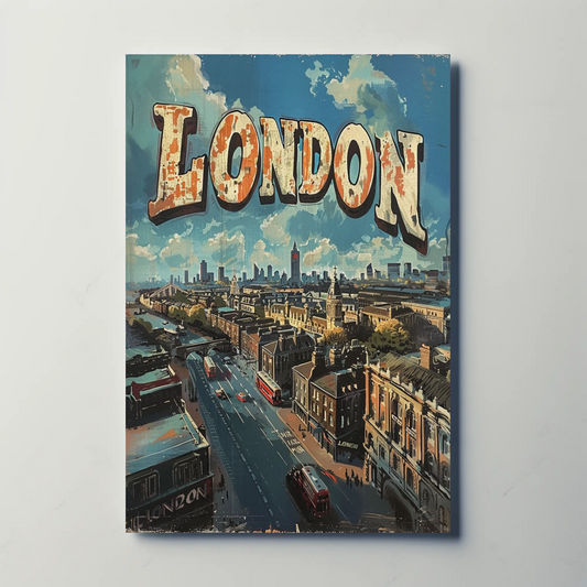 London Rooftop Cityscape Red Bus Skyline Travel Poster