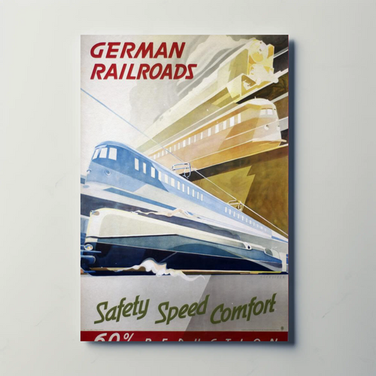 German Railroads Vintage Poster Speed Comfort