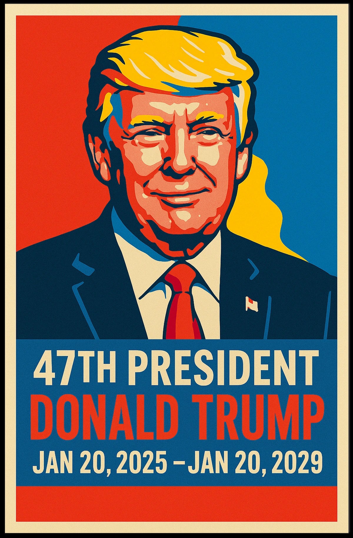 Trump Visionary Leadership Pop Art Portrait Bold Patriotic Wall Decor Collectible Statement Modern Vivid Display Poster