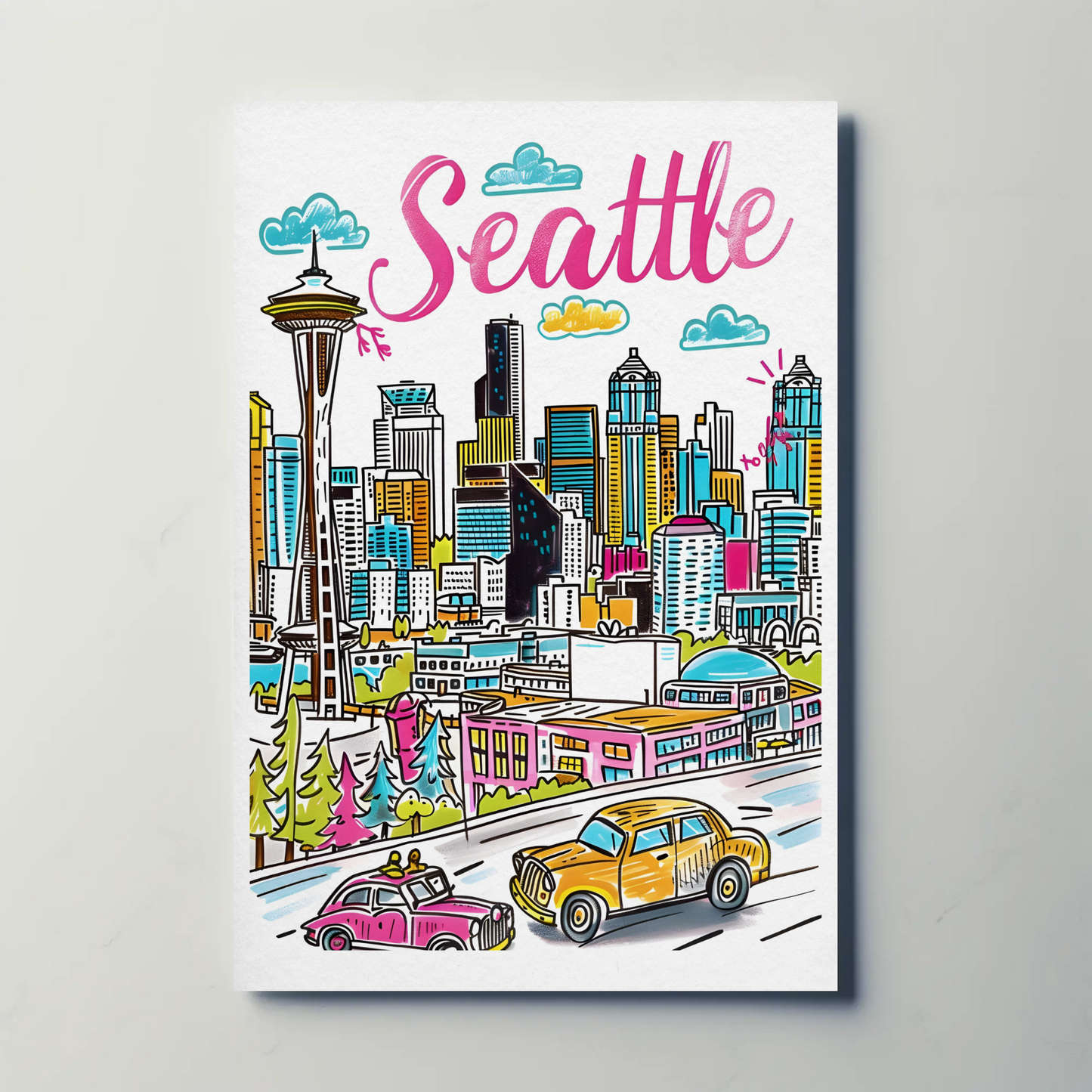Seattle Washington Skyline Space Needle Travel Poster