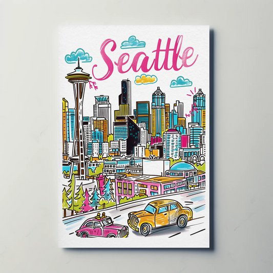 Seattle Washington Skyline Space Needle Travel Poster