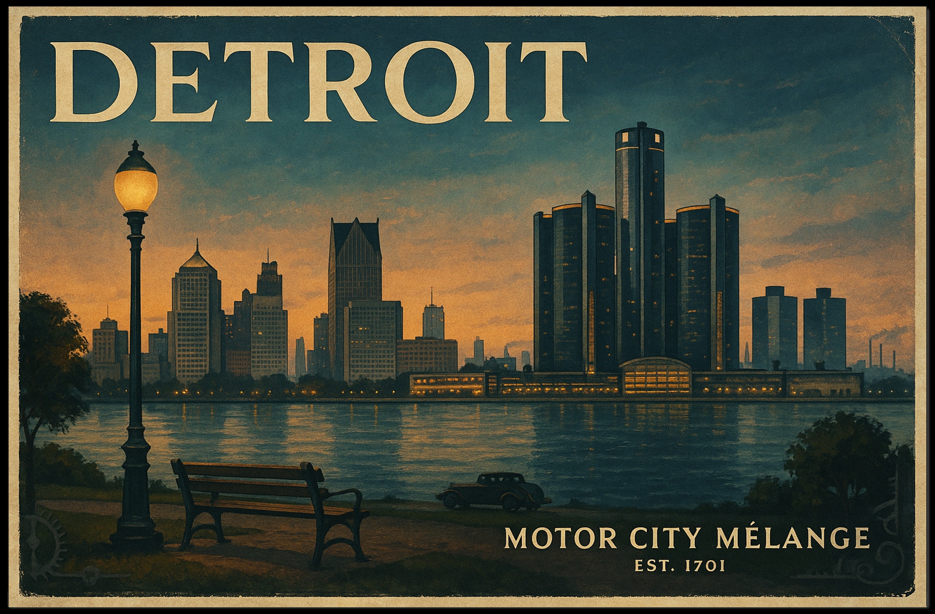 Detroit Historic Skyline Wall Art Print
