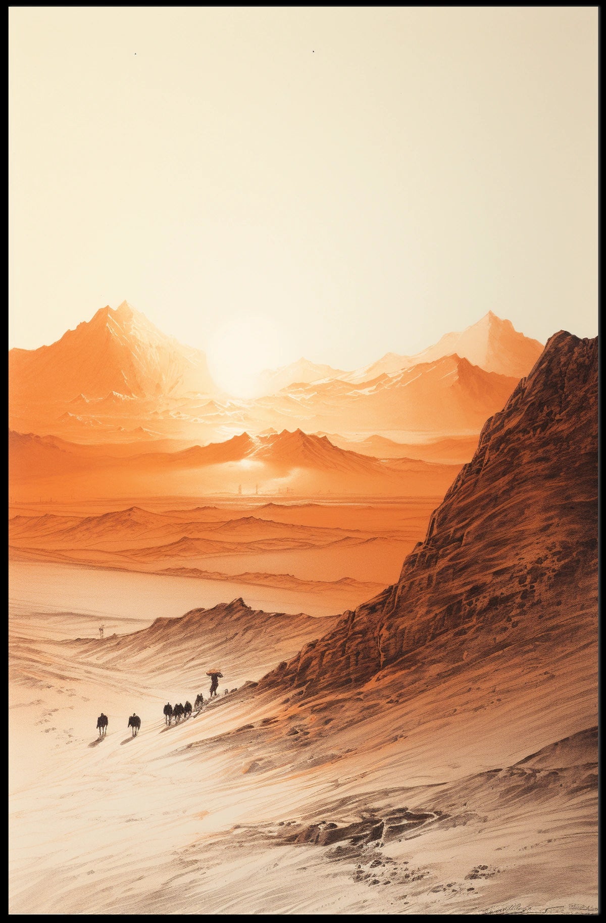 Arid Desert Sunrise Trek Travel Poster