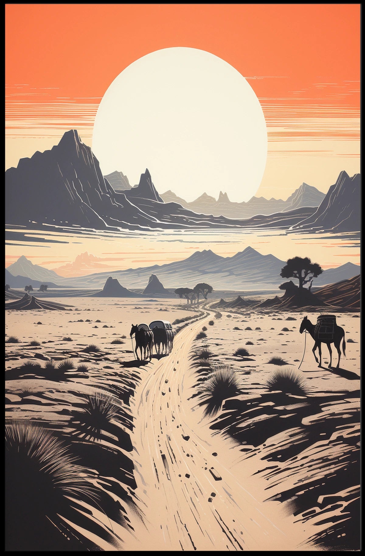 Desert Adventure Sunset: Modern Travel Exploration Poster