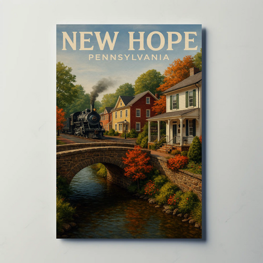 New Hope Pennsylvania Historic Steam Train Autumn Travel Poster Travel Poster