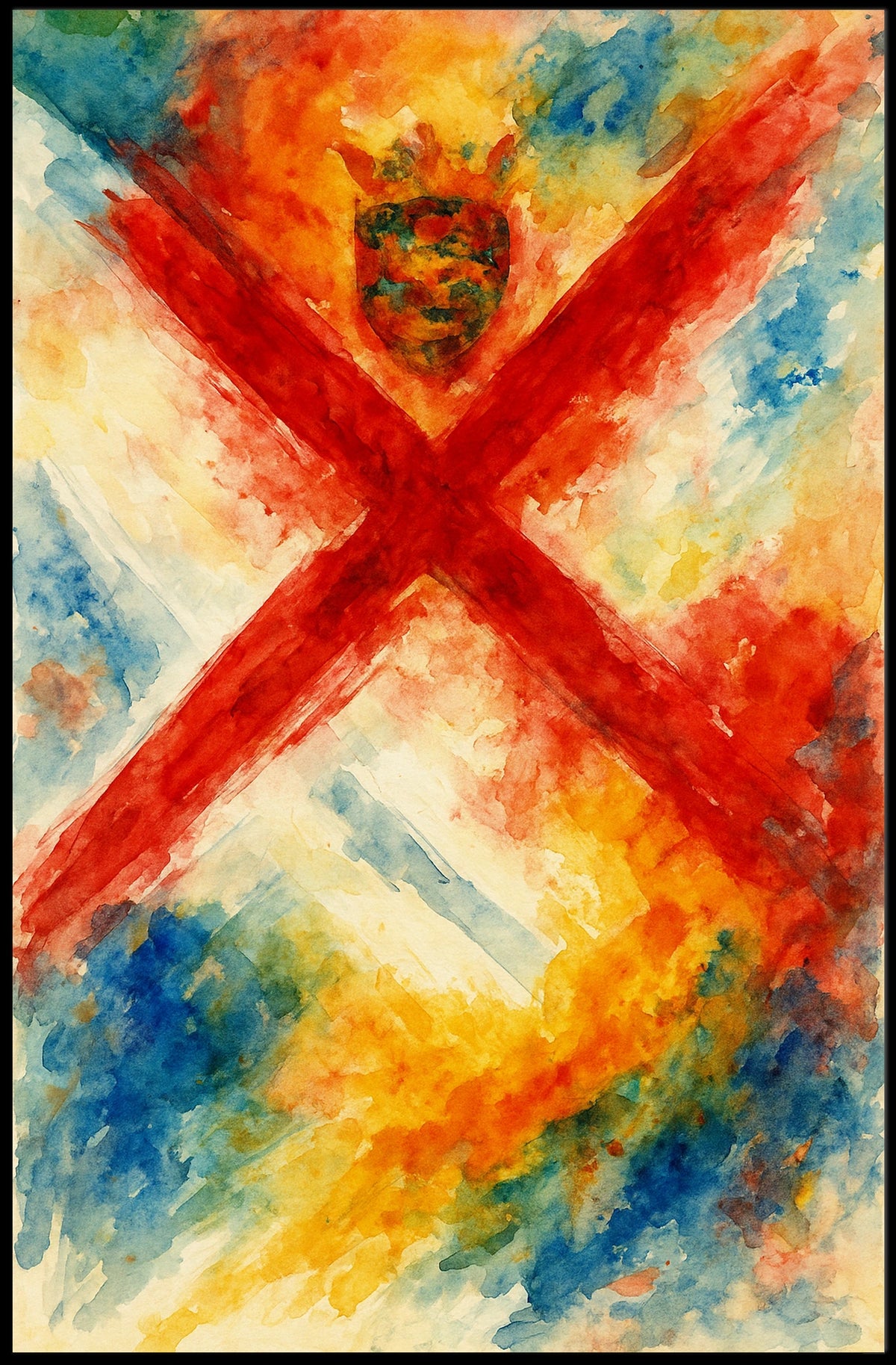 Abstract Watercolor With Crown And Cross Poster