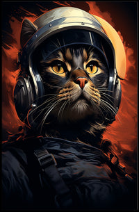 Astronaut Cat in Fiery Space Adventure Poster