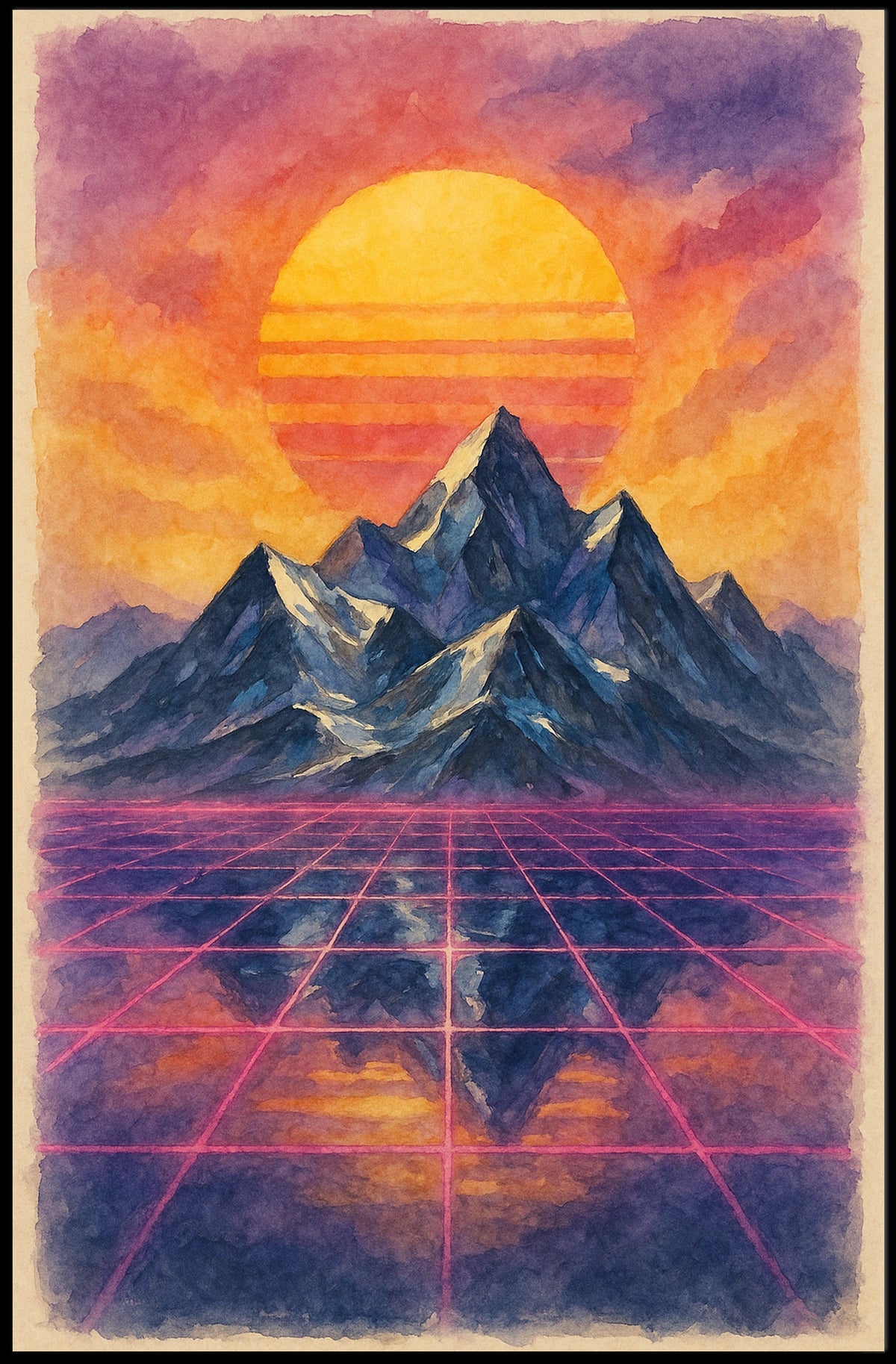 Futuristic Dreamscape: Vibrant Synthwave Landscape Futuristic Sci-Fi Poster