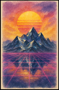 Futuristic Dreamscape: Vibrant Synthwave Landscape Futuristic Sci-Fi Poster