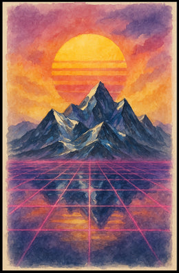 Futuristic Dreamscape: Vibrant Synthwave Landscape Futuristic Sci-Fi Poster