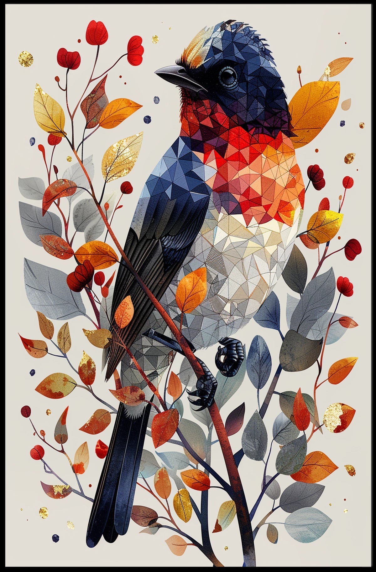 Geometric Bird In Autumn Foliage Poster