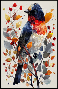Geometric Bird In Autumn Foliage Poster