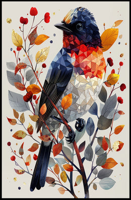 Geometric Bird In Autumn Foliage Poster