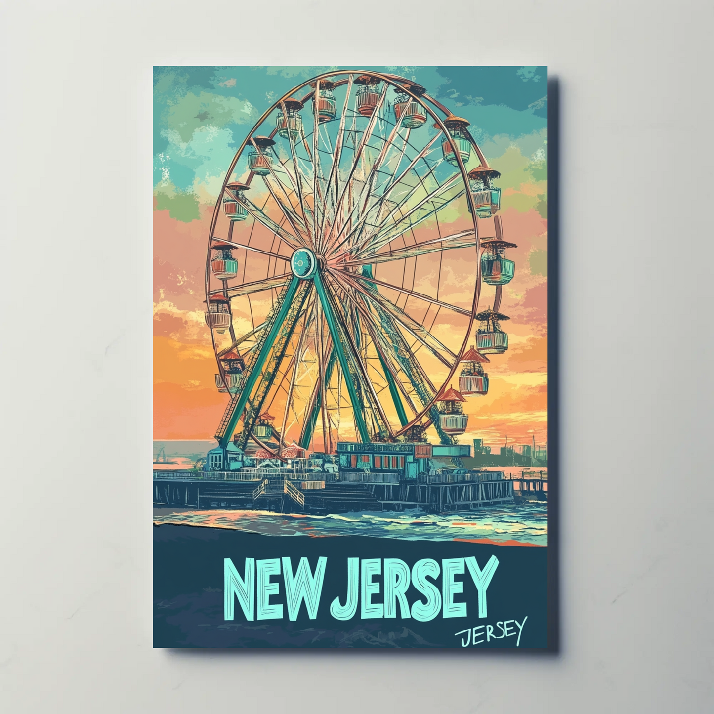 New Jersey Boardwalk Vintage Travel Poster