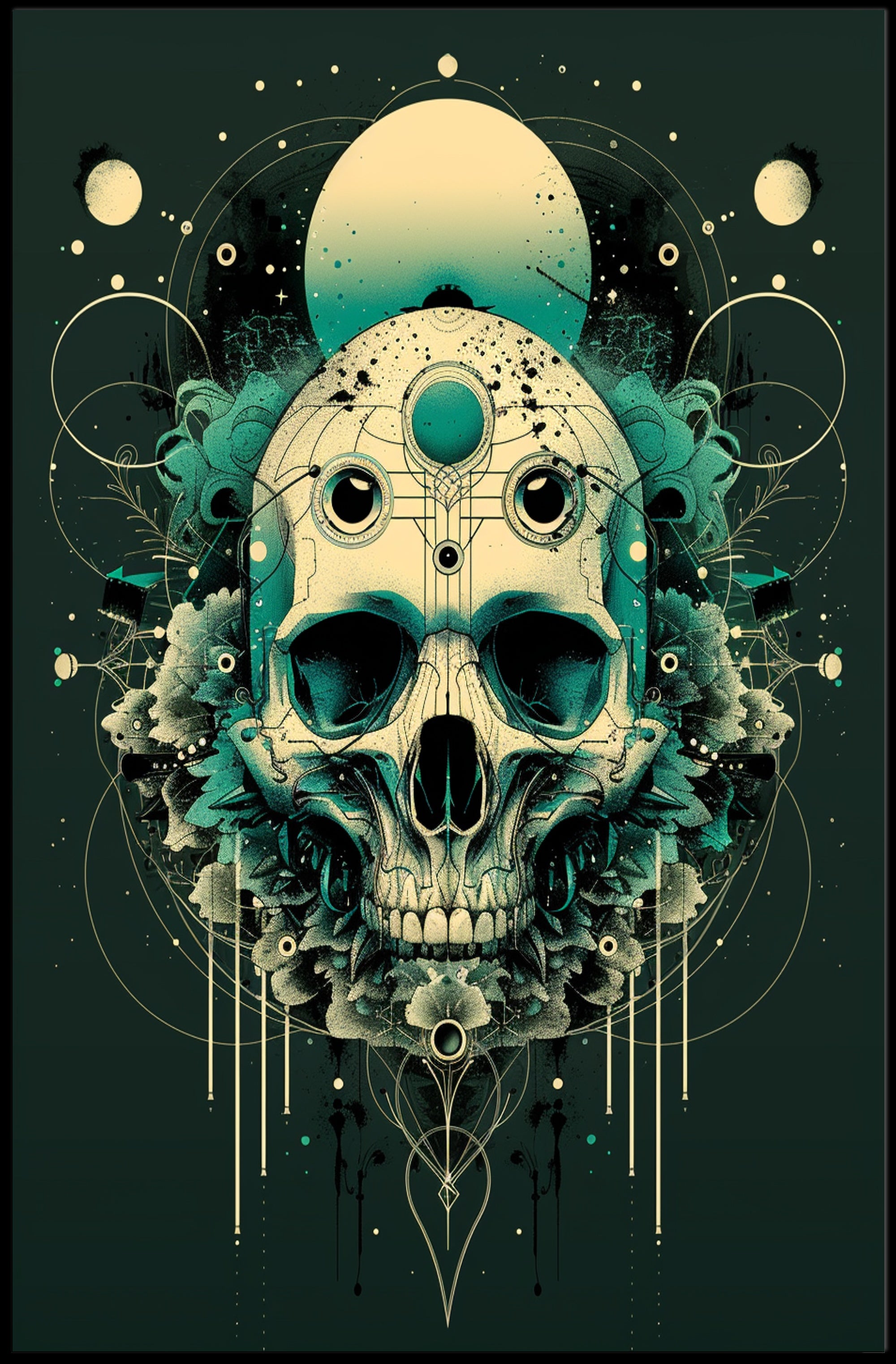 Skull Fusion with Cosmic Patterns Fantasy or Mythology Poster PosterGoat