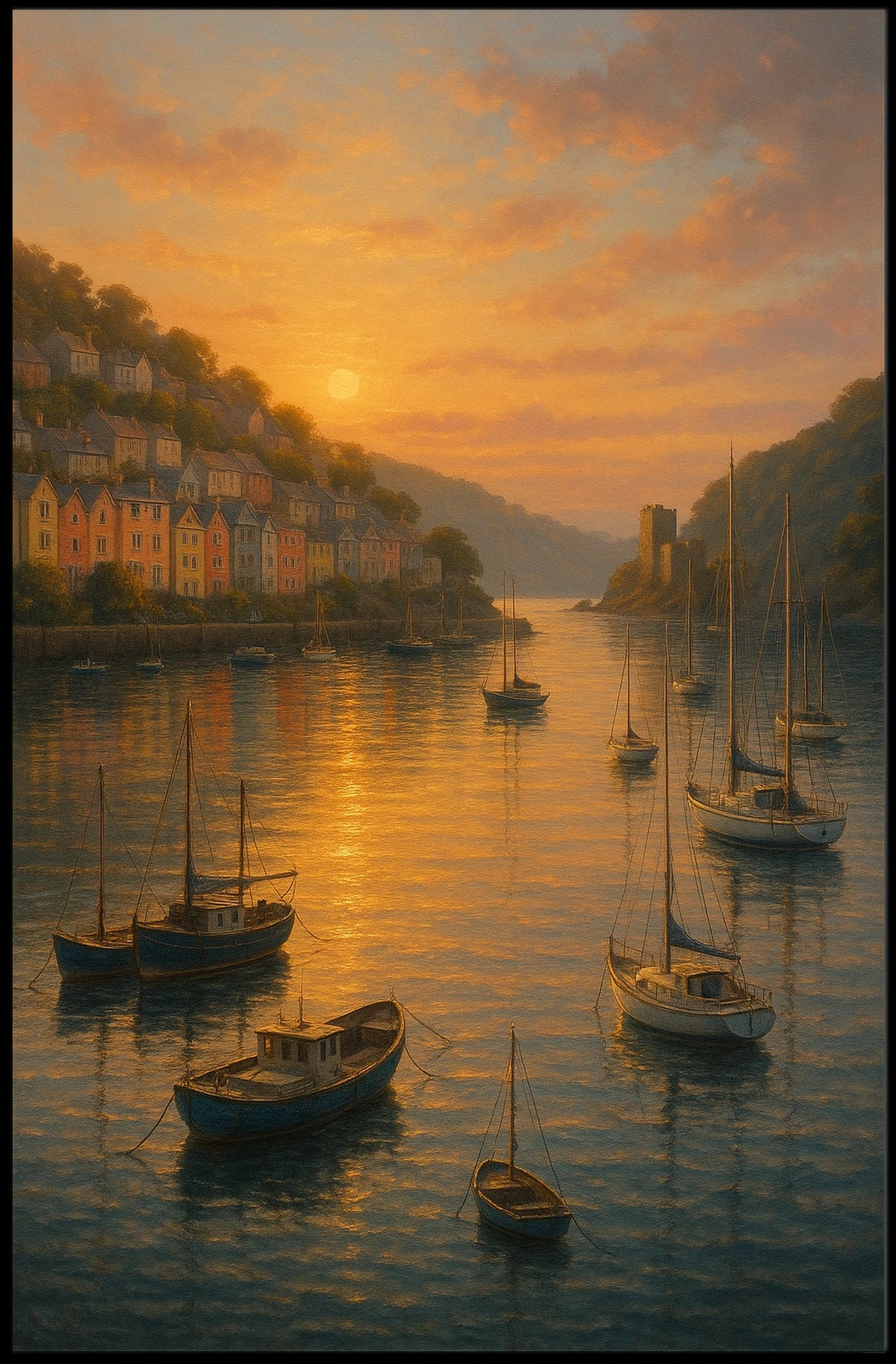 River Dart At Dusk Boats And Soft Warm Sunset Light Poster
