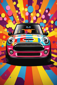 Vibrant Mini Cooper Pop Art Psychedelic Style Artistic Poster