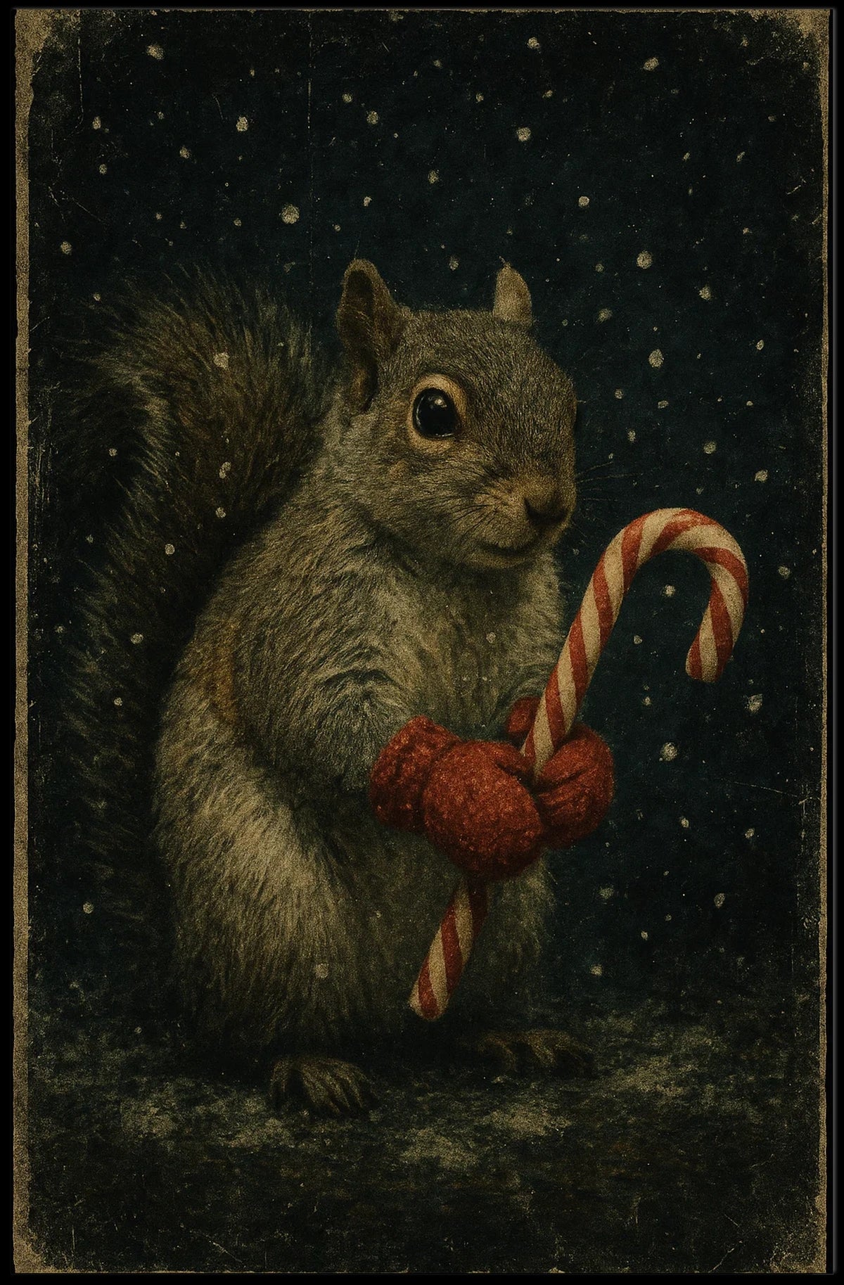 Winter Squirrel With Candy Cane Poster