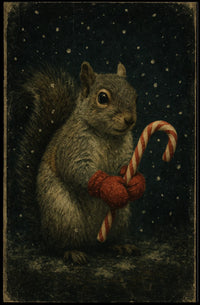 Winter Squirrel With Candy Cane Poster