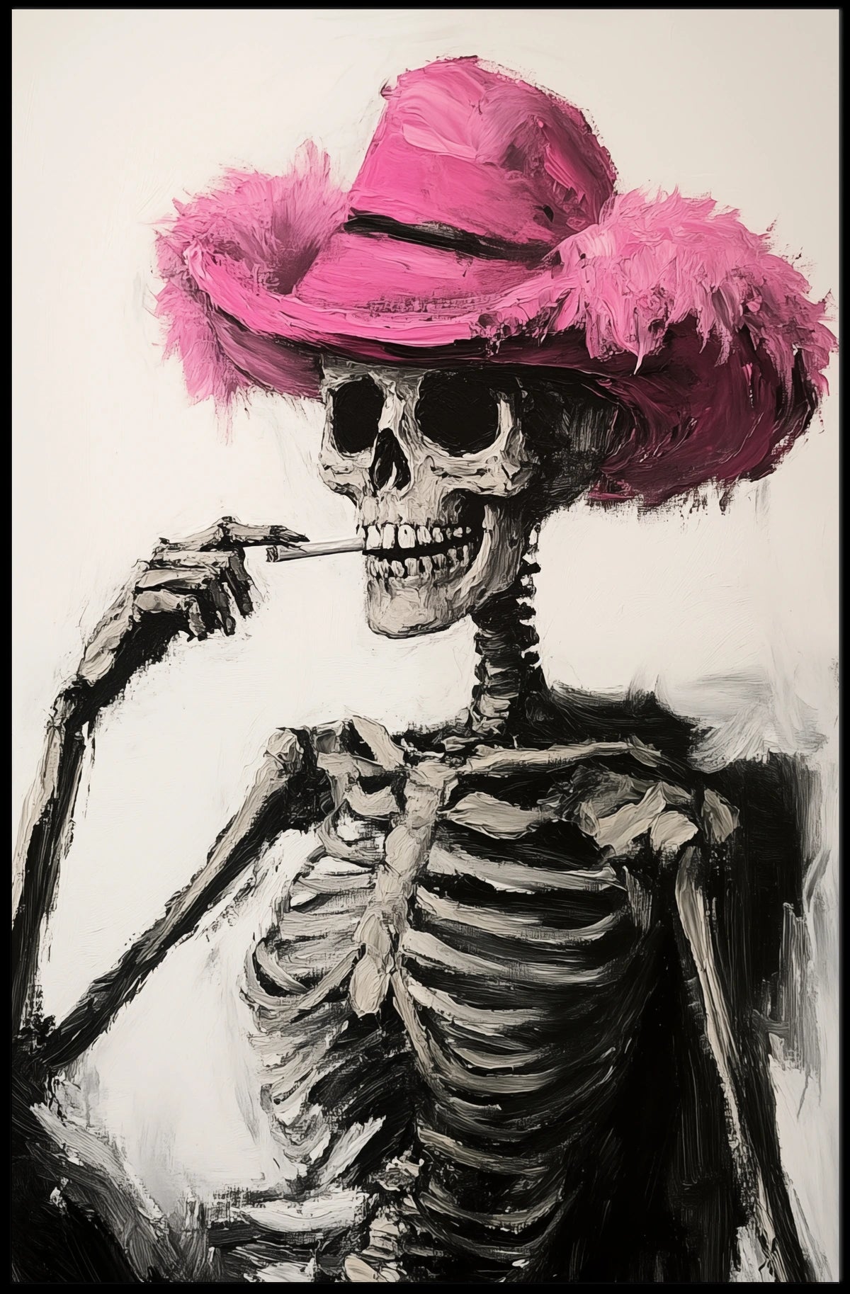 Skeleton in Pink Hat Macabre Whimsical Painterly Poster