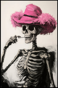 Skeleton in Pink Hat Macabre Whimsical Painterly Poster