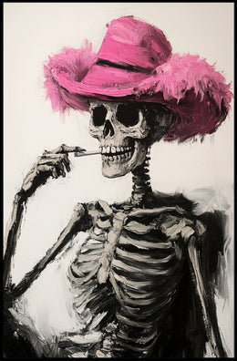 Skeleton in Pink Hat Macabre Whimsical Painterly Poster