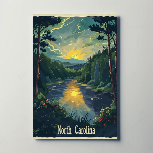North Carolina River Sunset Travel Poster