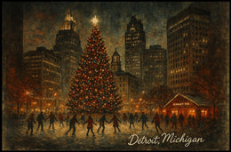 Holiday Skating in Detroit Poster