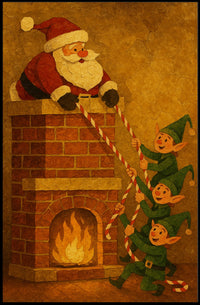 Whimsical Christmas Scene Vintage Illustration Artistic Poster