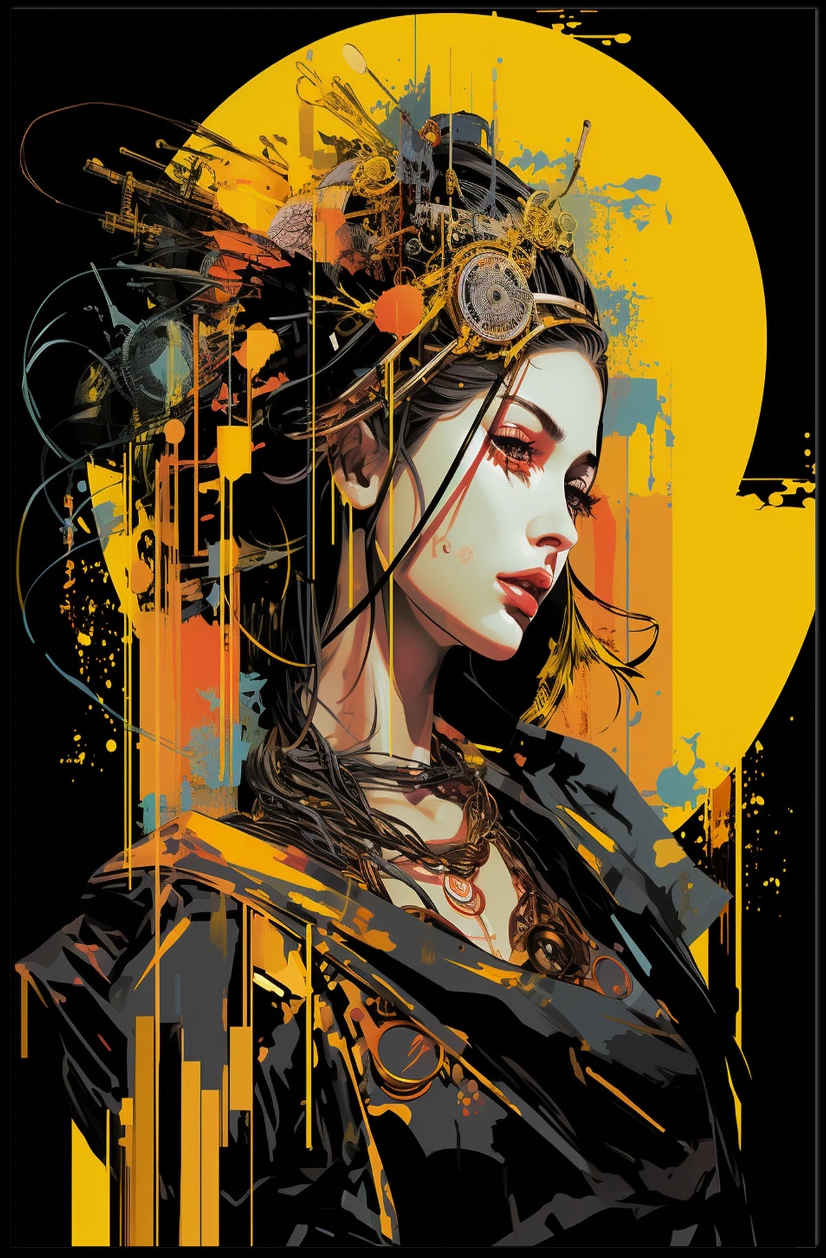 Futuristic Cyberpunk Woman Portrait Art Poster
