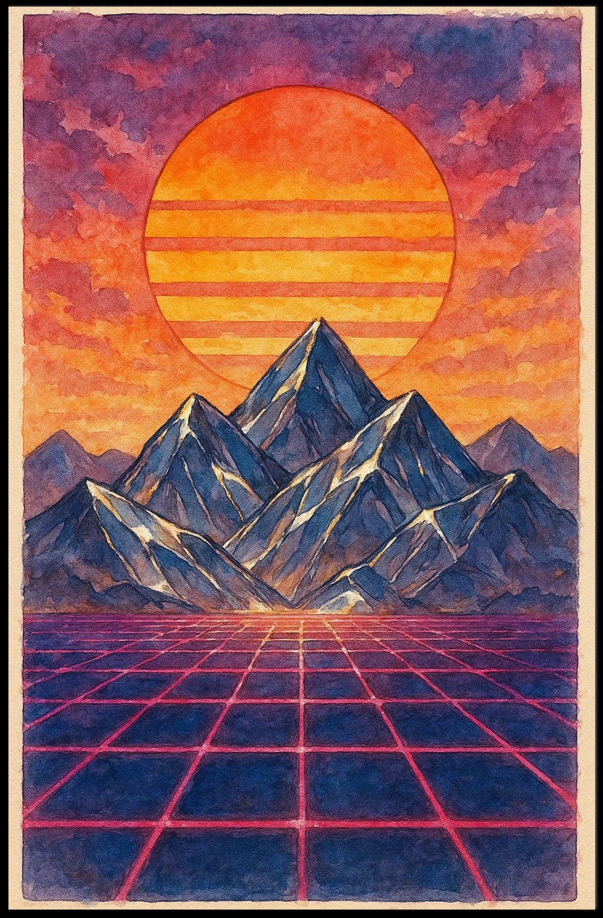 Retro-Futuristic Synthwave Landscape Poster, Futuristic Sci-Fi Poster