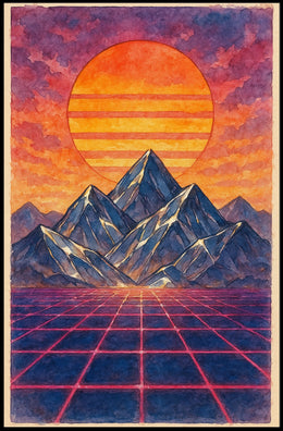 Retro-Futuristic Synthwave Landscape Poster, Futuristic Sci-Fi Poster