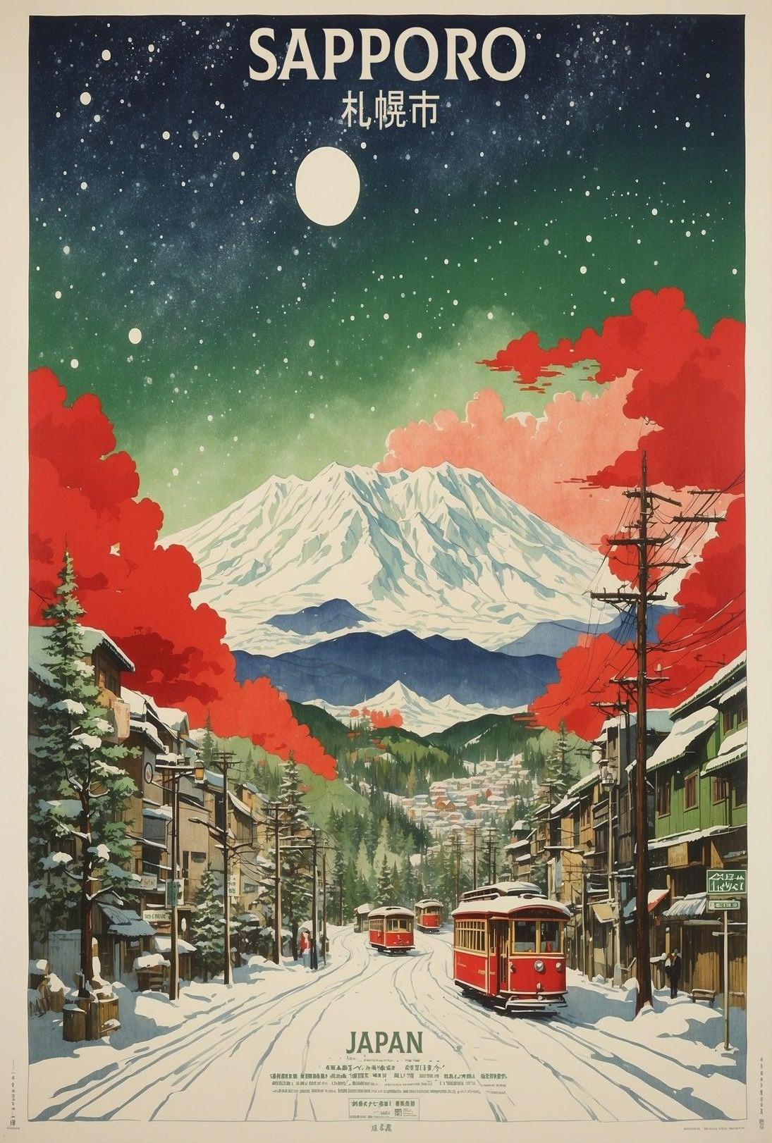 Sapporo Winter Wonderland Vintage Travel Poster