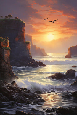 Dramatic Coastal Sunset Scenery Realistic Art National Park Poster