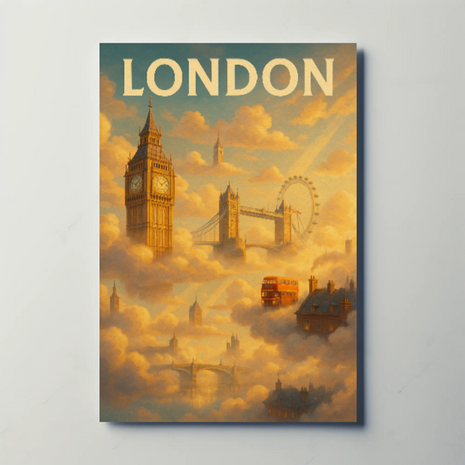London Landmarks in Whimsical Style Travel Poster