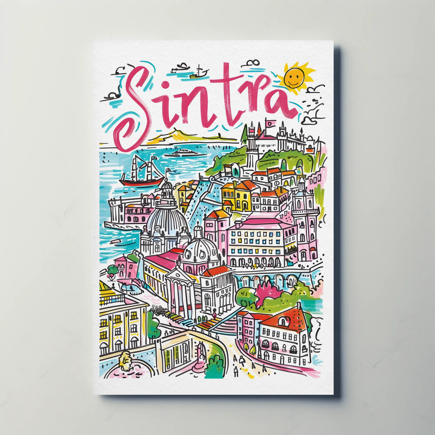 Sintra Portugal Historic Castles Colorful Town Travel Poster