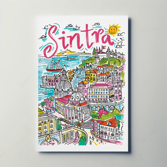 Sintra Portugal Historic Castles Colorful Town Travel Poster
