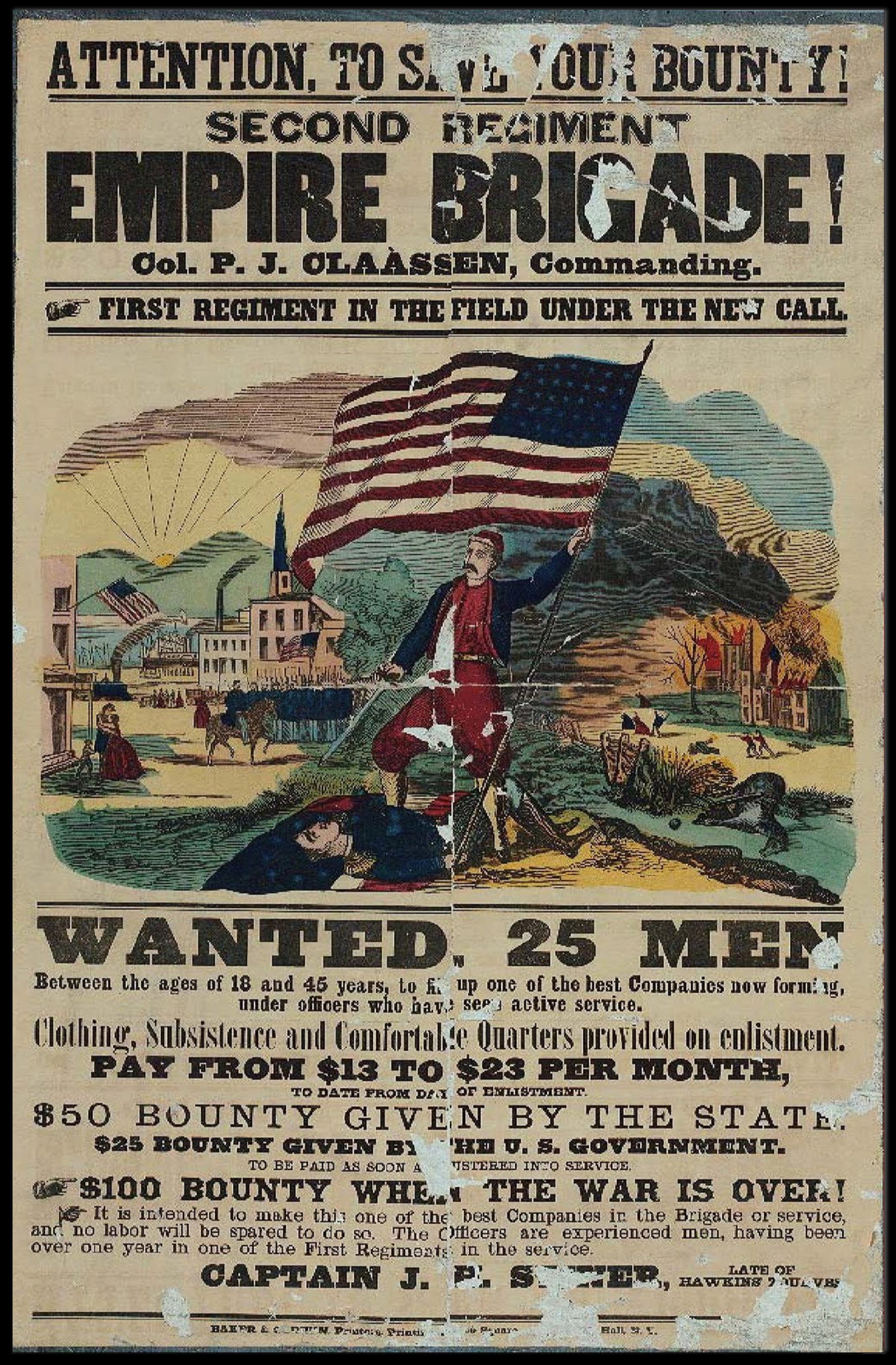 Vintage American Civil War Recruitment Military Recruitment Poster