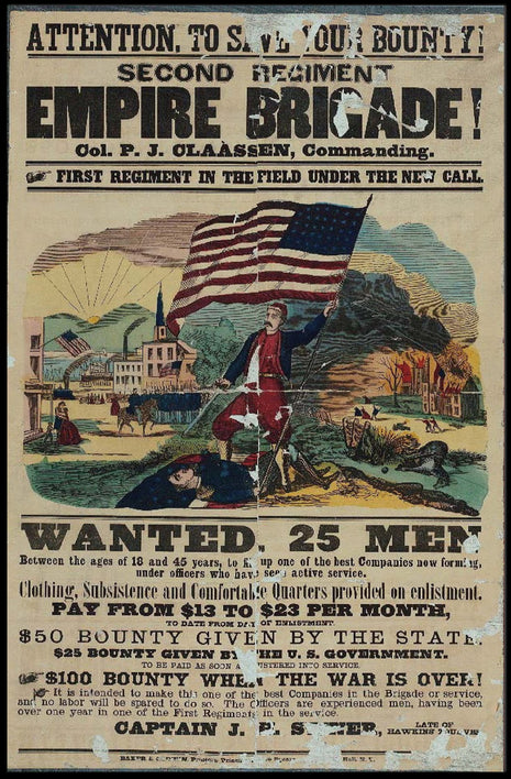 Vintage American Civil War Recruitment Military Recruitment Poster