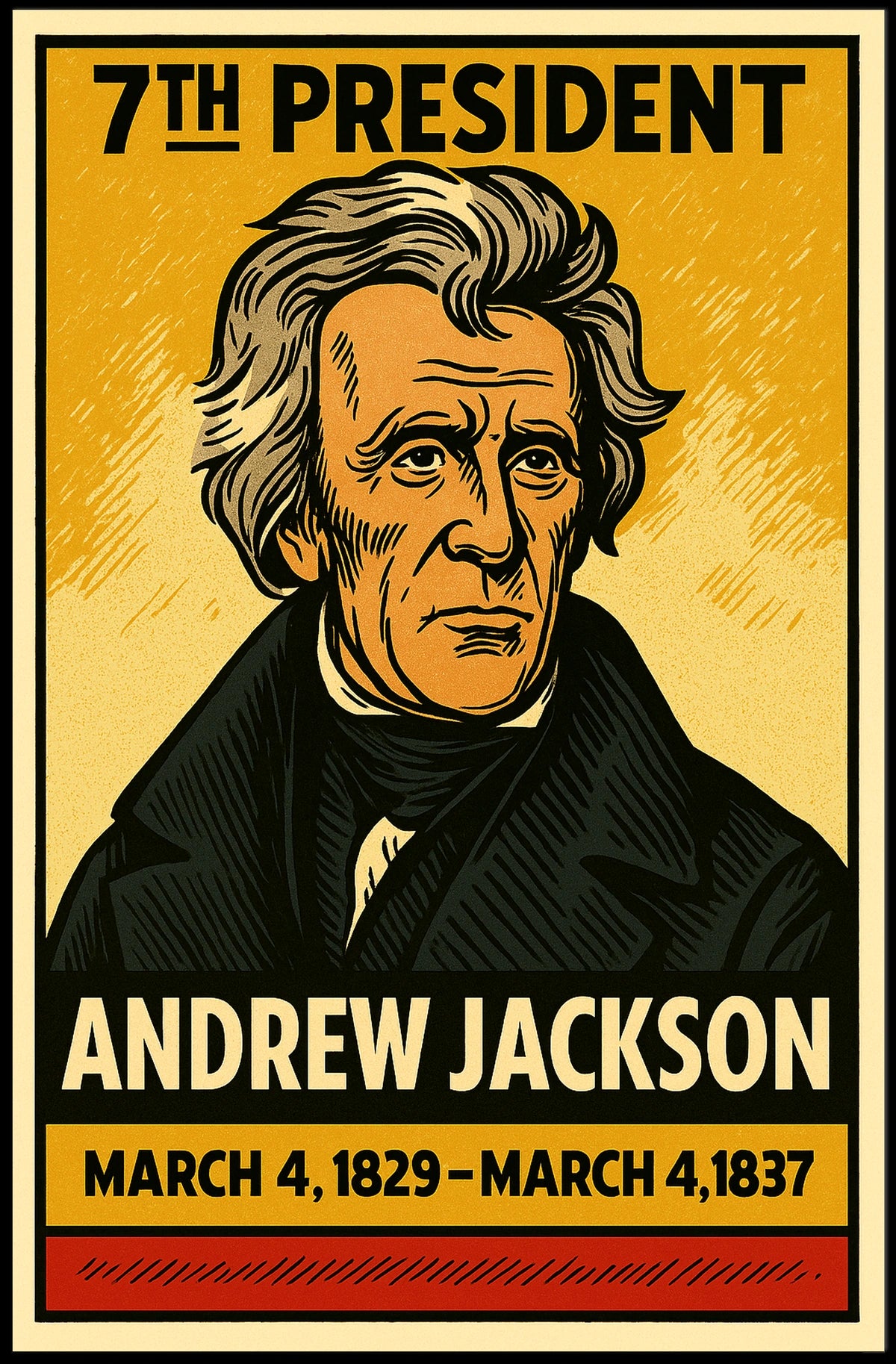 Andrew Jackson 7th President of the United States Inked Comic Style Poster